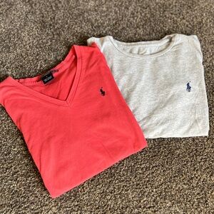 2 Ralph Lauren T-Shirts; Gray Crewneck and Rust V-Neck